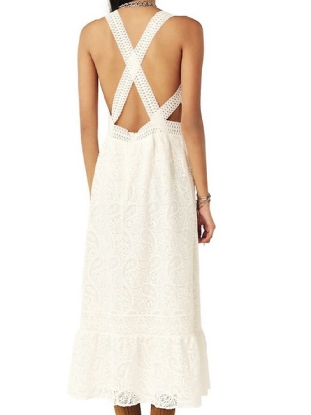 High End $495 BA&SH AUSTIN Long off White Lace Cutout long Midi Dress NWT 0-2 XS